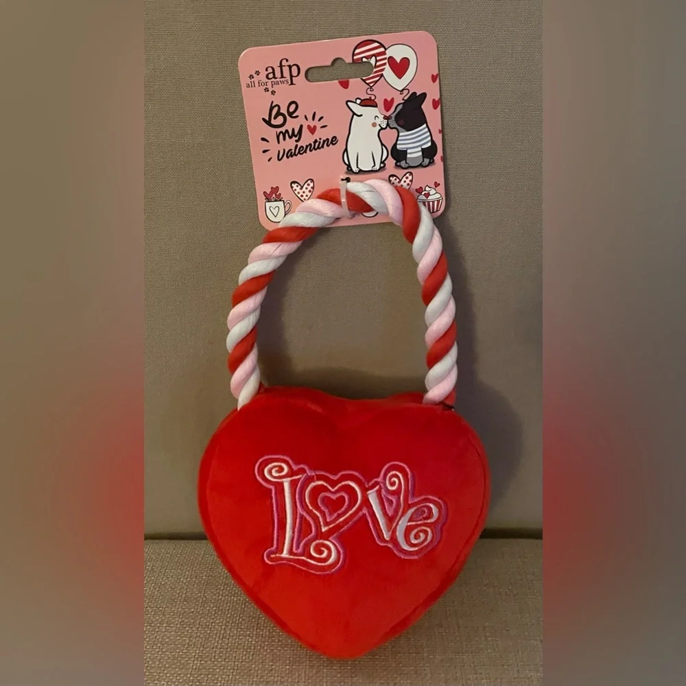 Valentine’s Red Heart Plush Dog Toy “afp” All For Paws with Love Embroidery